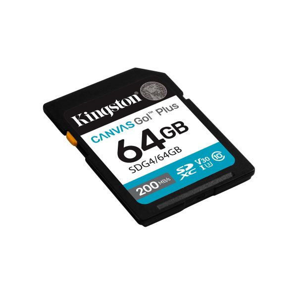 Kingston Technology 64GB SDXC Canvas Go Plus Gen4 200MB/s C10 UHS-I U3 V30 (SDG4/64GB)