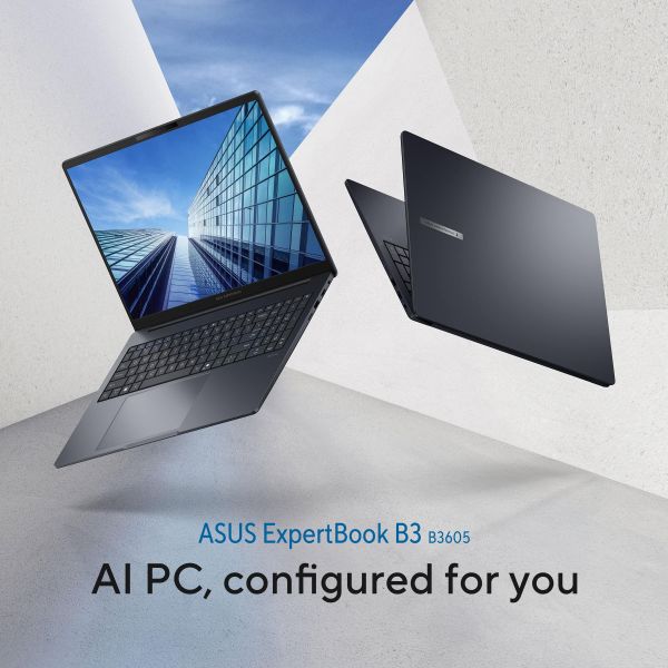 ASUS ExpertBook B3 B3605CCA-MB0370X Intel Core Ultra 5 225H Laptop 40,6 cm (16") WUXGA 16 GB DDR5-SDRAM 512 GB SSD Wi-Fi 6E (802.11ax) Windows 11 Pro US International Zwart, Grijs (90NX08N1-M00DE0)