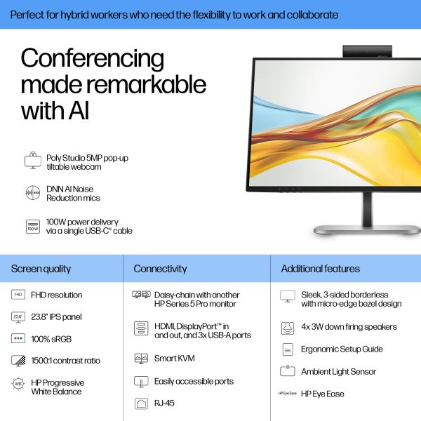 HP S5 Pro 524pm FHD USB-C Conf MNTR EMEA-INTL English Loc-Euro plug (9E0G9E9#ABB)