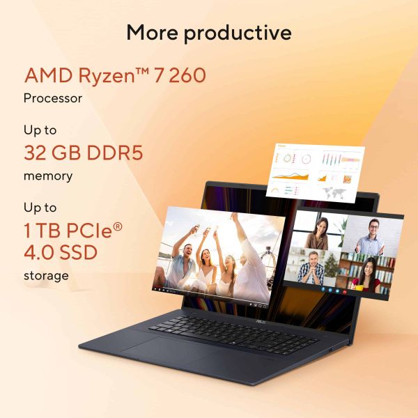ASUS Vivobook 18 M1807HA-S8033W AMD Ryzen™ 7 260 Laptop 46,7 cm (18.4") WUXGA 16 GB DDR5-SDRAM 1 TB SSD Wi-Fi 6 (802.11ax) Windows 11 Home Belgisch Blauw (90NB15P1-M007M0)