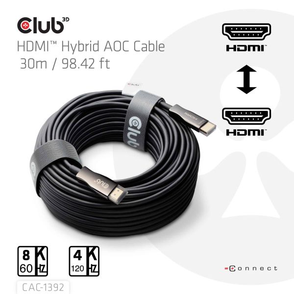 CLUB3D HDMI™ Hybrid AOC Cable 8K60Hz/4K120Hz 30m / 98.42 ft (CAC-1392)