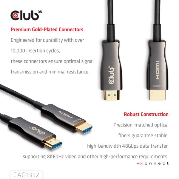 CLUB3D HDMI™ Hybrid AOC Cable 8K60Hz/4K120Hz 30m / 98.42 ft (CAC-1392)