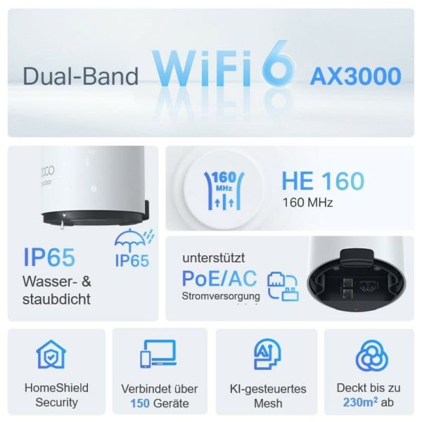 TP-Link Deco X50-Outdoor Dual-band (2.4 GHz / 5 GHz) Wi-Fi 6 (802.11ax) Wit 1 Intern (DECOX50OUTDOOR1P)