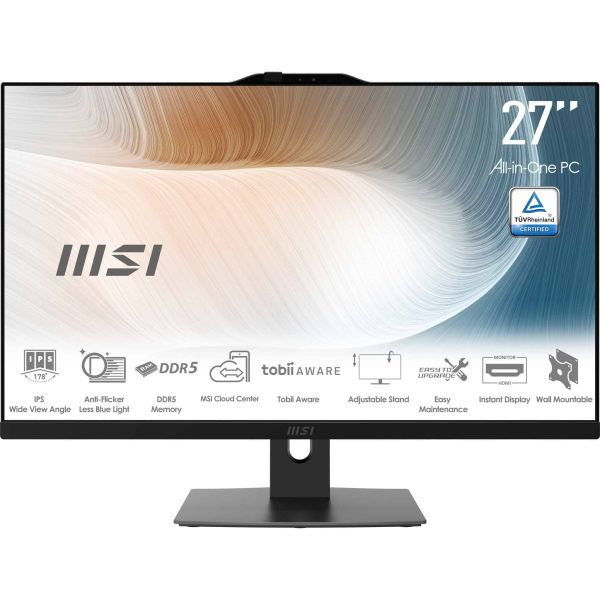 MSI Modern AM272P 12M-1063AT Intel® Core™ i5 i5-1235U 68,6 cm (27") 1920 x 1080 Pixels Alles-in-één-pc 16 GB DDR4-SDRAM 512 GB SSD Windows 11 Home Wi-Fi 6E (802.11ax) Zwart (00AF8211-1063)
