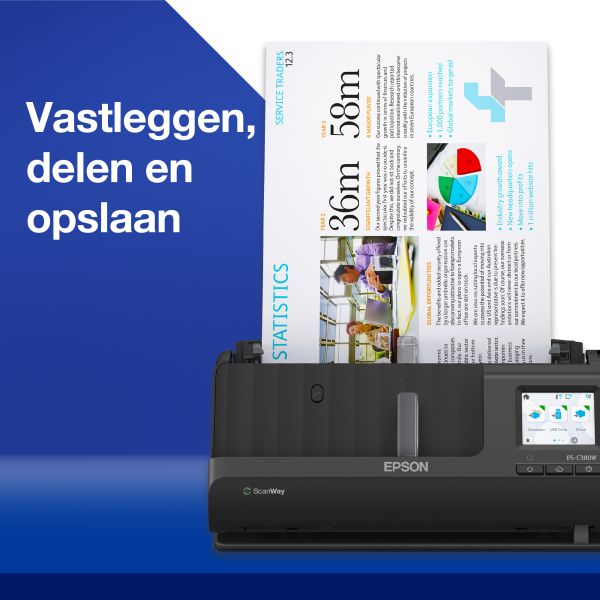 Epson ES-C320W compacte A4-documentscanner met Wi-Fi-connectiviteit en U-traject (B11B27401)