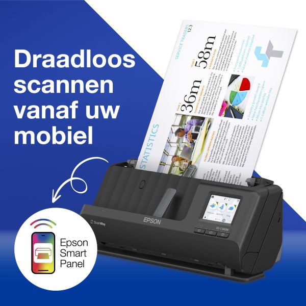 Epson ES-C320W compacte A4-documentscanner met Wi-Fi-connectiviteit en U-traject (B11B27401)