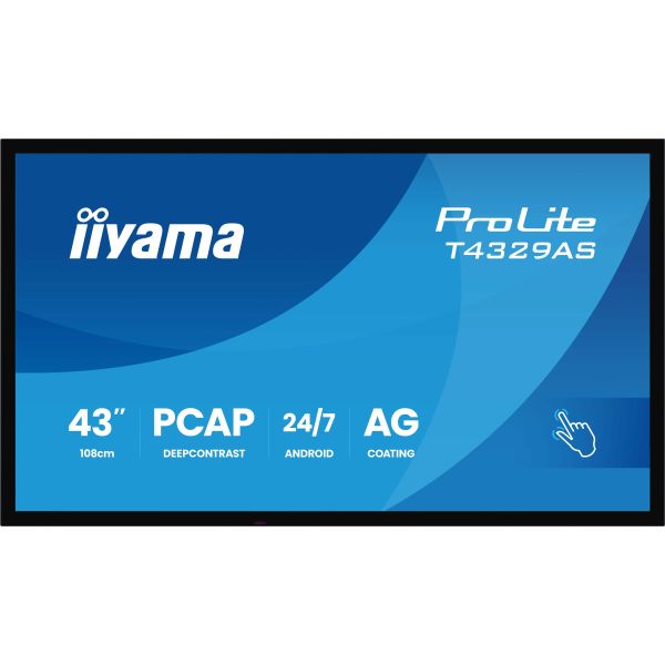 iiyama T4329AS-B1AG beeldkrant Interactief flatscreen 108 cm (42.5") LED Wifi 500 cd/m² 4K Ultra HD Zwart Touchscreen Type processor Android 24/7 (T4329AS-B1AG) iiyama T4329AS-B1AG beeldkrant Interactief flatscreen 108 cm (42.5") LED Wifi 500 cd/m² 4K Ultra HD Zwart Touchscreen Type processor Android 24/7 (T4329AS-B1AG)