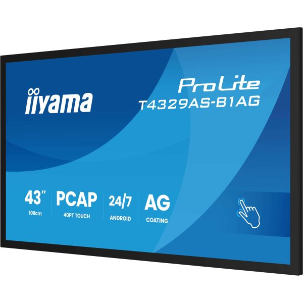 iiyama T4329AS-B1AG beeldkrant Interactief flatscreen 108 cm (42.5") LED Wifi 500 cd/m² 4K Ultra HD Zwart Touchscreen Type processor Android 24/7 (T4329AS-B1AG)