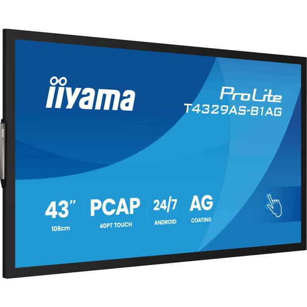 iiyama T4329AS-B1AG beeldkrant Interactief flatscreen 108 cm (42.5") LED Wifi 500 cd/m² 4K Ultra HD Zwart Touchscreen Type processor Android 24/7 (T4329AS-B1AG)