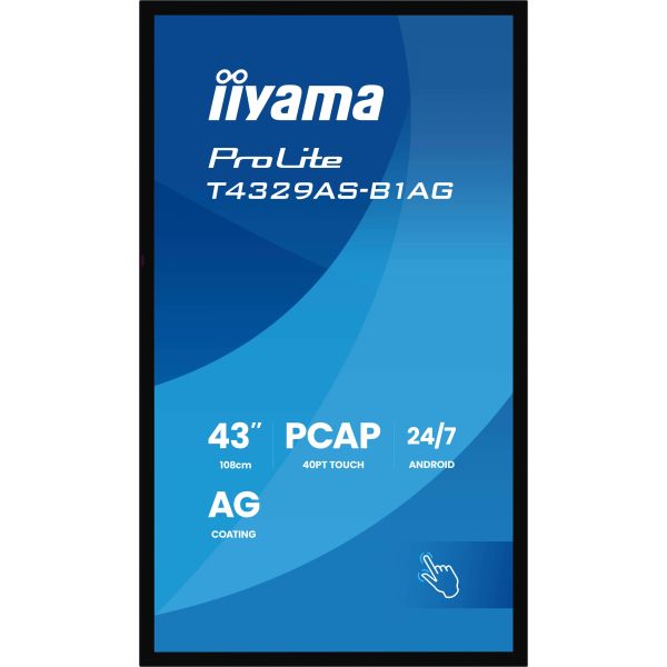 iiyama T4329AS-B1AG beeldkrant Interactief flatscreen 108 cm (42.5") LED Wifi 500 cd/m² 4K Ultra HD Zwart Touchscreen Type processor Android 24/7 (T4329AS-B1AG)