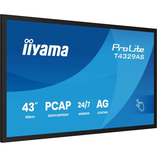 iiyama T4329AS-B1AG beeldkrant Interactief flatscreen 108 cm (42.5") LED Wifi 500 cd/m² 4K Ultra HD Zwart Touchscreen Type processor Android 24/7 (T4329AS-B1AG) iiyama T4329AS-B1AG beeldkrant Interactief flatscreen 108 cm (42.5") LED Wifi 500 cd/m² 4K Ultra HD Zwart Touchscreen Type processor Android 24/7 (T4329AS-B1AG)