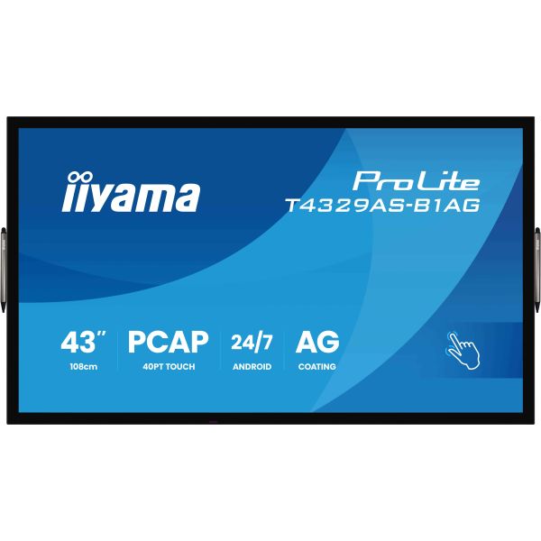 iiyama T4329AS-B1AG beeldkrant Interactief flatscreen 108 cm (42.5") LED Wifi 500 cd/m² 4K Ultra HD Zwart Touchscreen Type processor Android 24/7 (T4329AS-B1AG)