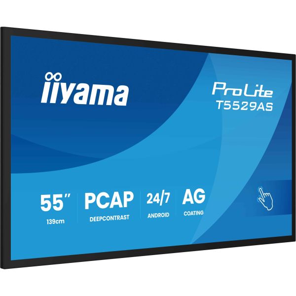 iiyama T5529AS-B1AG beeldkrant Interactief flatscreen 138,7 cm (54.6") LED Wifi 500 cd/m² 4K Ultra HD Zwart Touchscreen Type processor Android 24/7 (T5529AS-B1AG)