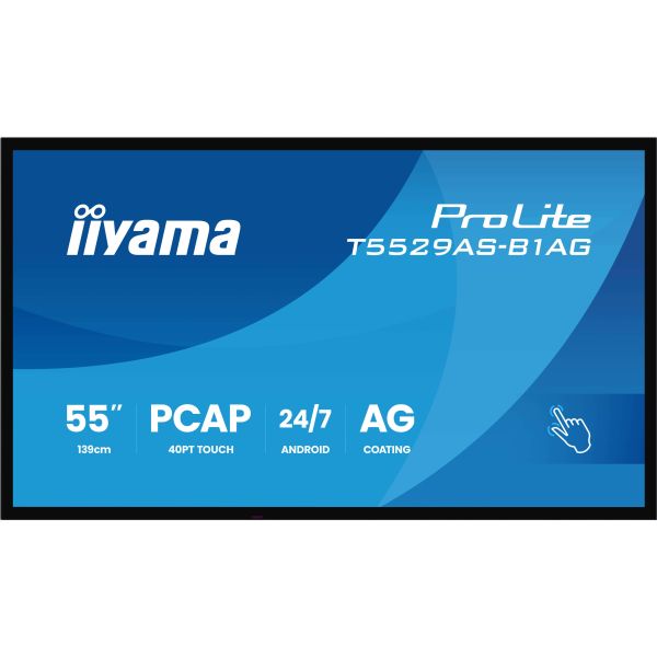 iiyama T5529AS-B1AG beeldkrant Interactief flatscreen 138,7 cm (54.6") LED Wifi 500 cd/m² 4K Ultra HD Zwart Touchscreen Type processor Android 24/7 (T5529AS-B1AG)