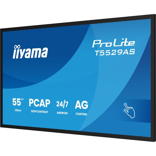 iiyama T5529AS-B1AG beeldkrant Kiosk-ontwerp 138,7 cm (54.6") LED Wifi 450 cd/m² 4K Ultra HD Zwart Touchscreen Type processor Android 24/7 (T5529AS-B1AG)