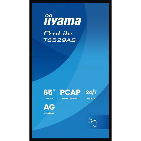 iiyama T6529AS-B1AG beeldkrant Interactief flatscreen 163,8 cm (64.5") LED Wifi 500 cd/m² 4K Ultra HD Zwart Touchscreen Type processor Android 24/7 (T6529AS-B1AG)