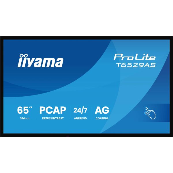 iiyama T6529AS-B1AG beeldkrant Interactief flatscreen 163,8 cm (64.5") LED Wifi 500 cd/m² 4K Ultra HD Zwart Touchscreen Type processor Android 24/7 (T6529AS-B1AG)