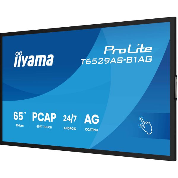 iiyama T6529AS-B1AG beeldkrant Interactief flatscreen 163,8 cm (64.5") LED Wifi 500 cd/m² 4K Ultra HD Zwart Touchscreen Type processor Android 24/7 (T6529AS-B1AG)