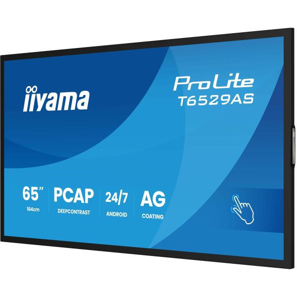 iiyama T6529AS-B1AG beeldkrant Interactief flatscreen 163,8 cm (64.5") LED Wifi 500 cd/m² 4K Ultra HD Zwart Touchscreen Type processor Android 24/7 (T6529AS-B1AG)