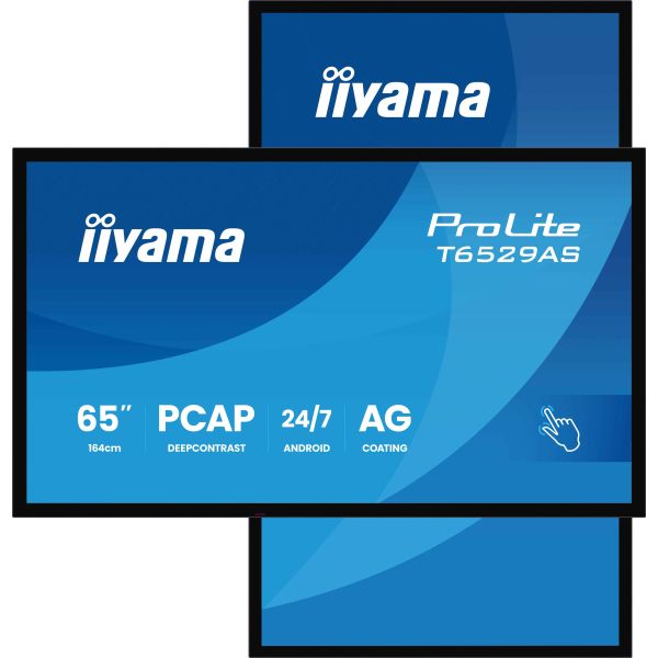 iiyama T6529AS-B1AG beeldkrant Interactief flatscreen 163,8 cm (64.5") LED Wifi 500 cd/m² 4K Ultra HD Zwart Touchscreen Type processor Android 24/7 (T6529AS-B1AG)