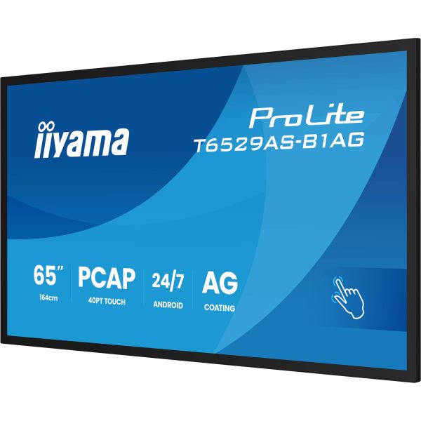 iiyama T6529AS-B1AG beeldkrant Interactief flatscreen 163,8 cm (64.5") LED Wifi 500 cd/m² 4K Ultra HD Zwart Touchscreen Type processor Android 24/7 (T6529AS-B1AG)
