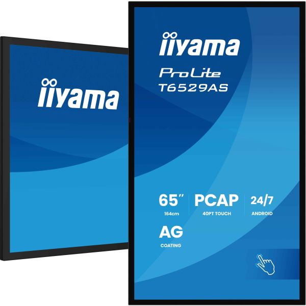 iiyama T6529AS-B1AG beeldkrant Interactief flatscreen 163,8 cm (64.5") LED Wifi 500 cd/m² 4K Ultra HD Zwart Touchscreen Type processor Android 24/7 (T6529AS-B1AG)