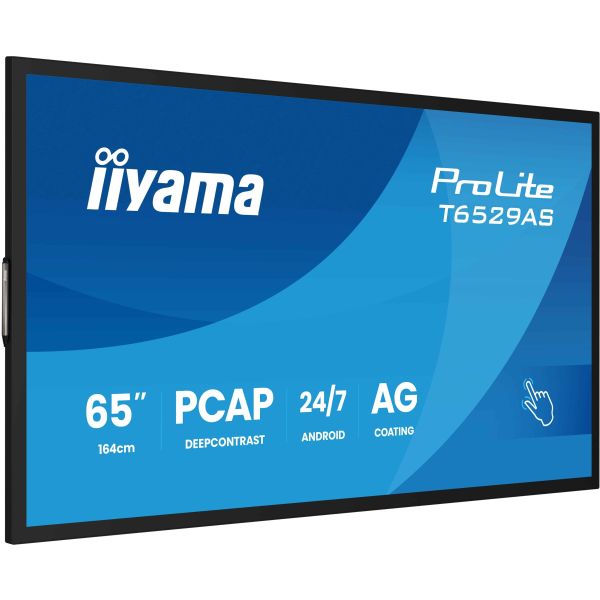 iiyama T6529AS-B1AG beeldkrant Interactief flatscreen 163,8 cm (64.5") LED Wifi 500 cd/m² 4K Ultra HD Zwart Touchscreen Type processor Android 24/7 (T6529AS-B1AG)