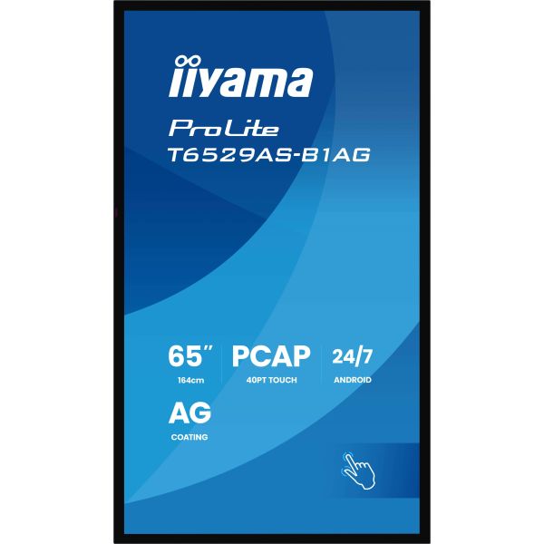 iiyama T6529AS-B1AG beeldkrant Interactief flatscreen 163,8 cm (64.5") LED Wifi 500 cd/m² 4K Ultra HD Zwart Touchscreen Type processor Android 24/7 (T6529AS-B1AG)