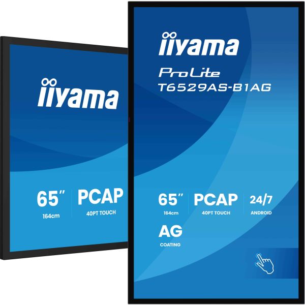 iiyama T6529AS-B1AG beeldkrant Interactief flatscreen 163,8 cm (64.5") LED Wifi 500 cd/m² 4K Ultra HD Zwart Touchscreen Type processor Android 24/7 (T6529AS-B1AG)