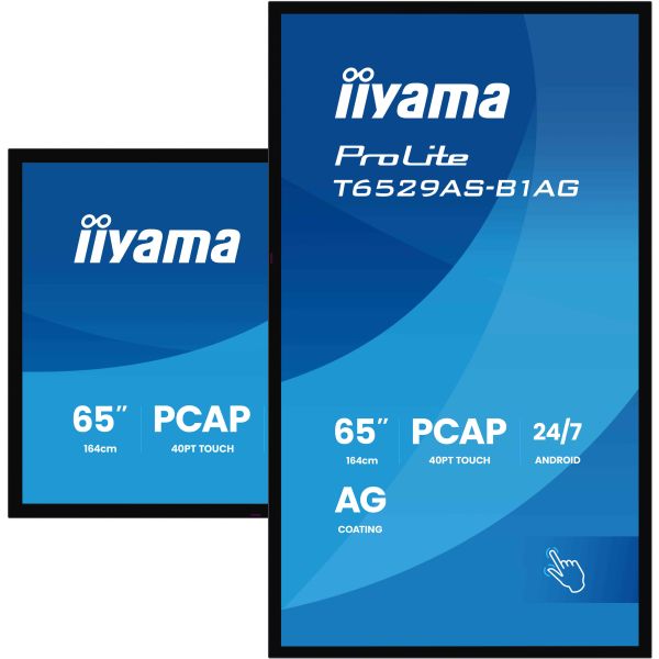 iiyama T6529AS-B1AG beeldkrant Interactief flatscreen 163,8 cm (64.5") LED Wifi 500 cd/m² 4K Ultra HD Zwart Touchscreen Type processor Android 24/7 (T6529AS-B1AG)