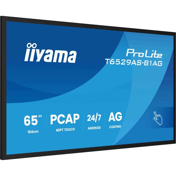 iiyama T6529AS-B1AG beeldkrant Interactief flatscreen 163,8 cm (64.5") LED Wifi 500 cd/m² 4K Ultra HD Zwart Touchscreen Type processor Android 24/7 (T6529AS-B1AG)