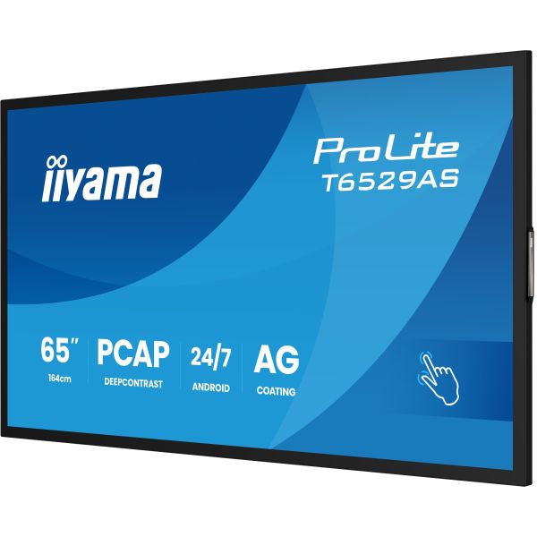 iiyama T6529AS-B1AG beeldkrant Kiosk-ontwerp 163,8 cm (64.5") LED Wifi 420 cd/m² 4K Ultra HD Zwart Touchscreen Type processor Android 24/7 (T6529AS-B1AG)