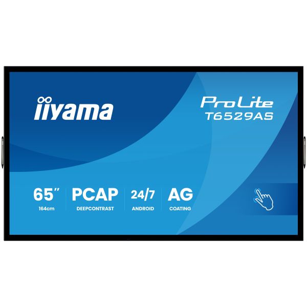 iiyama T6529AS-B1AG beeldkrant Kiosk-ontwerp 163,8 cm (64.5") LED Wifi 420 cd/m² 4K Ultra HD Zwart Touchscreen Type processor Android 24/7 (T6529AS-B1AG)