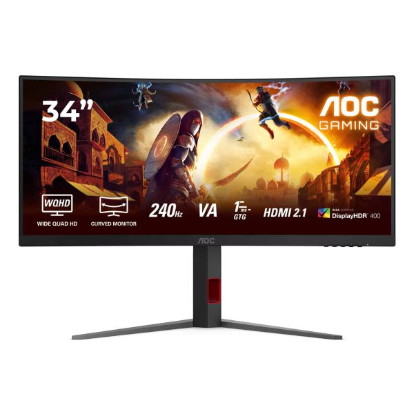 AOC G4 CU34G4Z computer monitor 86,4 cm (34") 3440 x 1440 Pixels Wide Quad HD LED Zwart, Rood (CU34G4Z) AOC G4 CU34G4Z computer monitor 86,4 cm (34") 3440 x 1440 Pixels Wide Quad HD LED Zwart, Rood (CU34G4Z)
