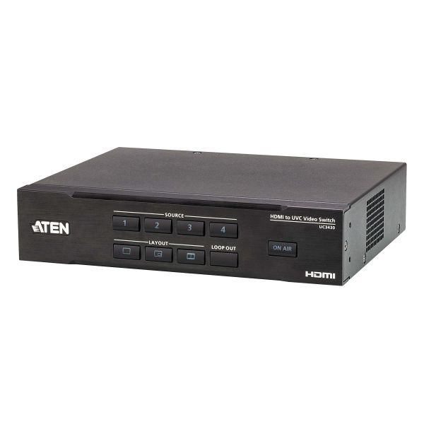 ATEN USB-oplossingen Vastleggen UC3430 Zoek product of trefwoord CAMLIVE™ PRO 4K HDMI-naar-USB-videoswitcher met 4 ingangen (UC3430)