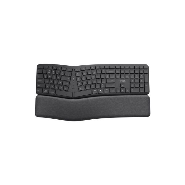 Trust Keyra Ergonomisch Draadloos Toetsenbord - Ergonomisch toetsenbord – USB en Bluetooth verbinding – QWERTY US International – Zwart (25459)