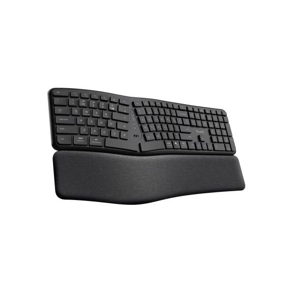 Trust Keyra Ergonomisch Draadloos Toetsenbord - Ergonomisch toetsenbord – USB en Bluetooth verbinding – QWERTY US International – Zwart (25459)