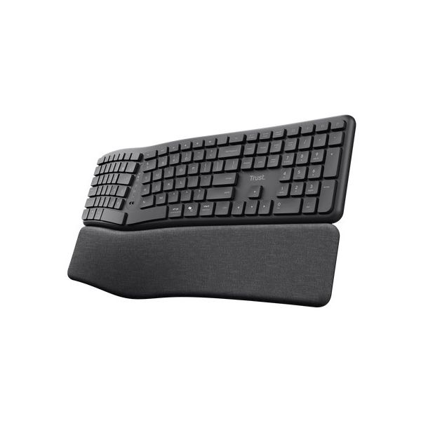 Trust Keyra Ergonomisch Draadloos Toetsenbord - Ergonomisch toetsenbord – USB en Bluetooth verbinding – QWERTY US International – Zwart (25459)