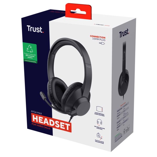 Trust Ayda Max Headset - Over-ear headset – Opklapbare microfoon – 3,5 mm aansluiting – Zwart (25460) Trust Ayda Max Headset - Over-ear headset – Opklapbare microfoon – 3,5 mm aansluiting – Zwart (25460)