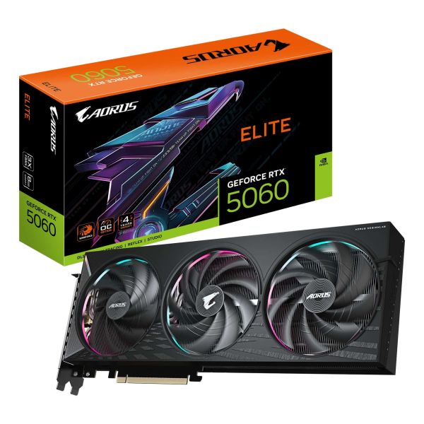 GIGABYTE AORUS GeForce RTX 5060 ELITE 8G NVIDIA 8 GB GDDR7 (GV-N5060AORUS E-8GD) GIGABYTE AORUS GeForce RTX 5060 ELITE 8G NVIDIA 8 GB GDDR7 (GV-N5060AORUS E-8GD)