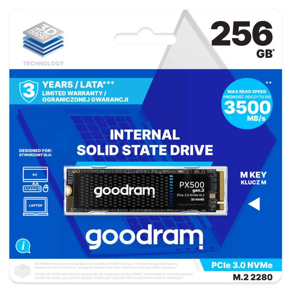 Goodram PX500 GEN.3 SSDPR-PX500-256-80-G3 internal solid state drive 256 GB M.2 PCI Express 3.0 NVMe 3D NAND (SSDPR-PX500-256-80-G3)