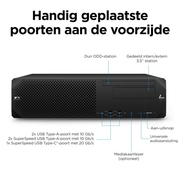 HP Z2 Small Form Factor G9 Workstation Wolf Pro Security Edition Intel® Core™ i7 i7-14700K 16 GB DDR5-SDRAM 512 GB SSD Windows 11 Pro SFF AI Workstation Zwart (A40LGET#ABH)