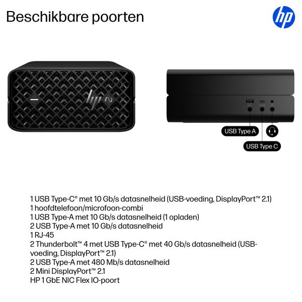 HP Z2 Mini G1a Wolf Pro Security Edition Copilot+ PC AMD Ryzen AI Max+ PRO PRO 395 128 GB LPDDR5x-SDRAM 2 TB SSD Windows 11 Pro Mini PC Workstation AI Workstation, AI PC Zwart (A40Q7ET#ABH)
