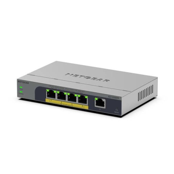 NETGEAR GS105EPP Unmanaged Gigabit Ethernet (10/100/1000) Power over Ethernet (PoE) Bureaublad-/wandmontage Grijs (GS105EPP-100EUS)