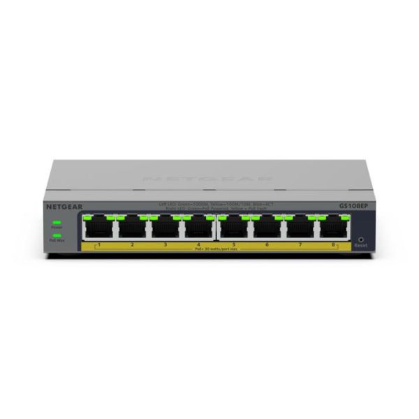 NETGEAR GS108EP Managed L2/L3 Gigabit Ethernet (10/100/1000) Grijs (GS108EP-100EUS)