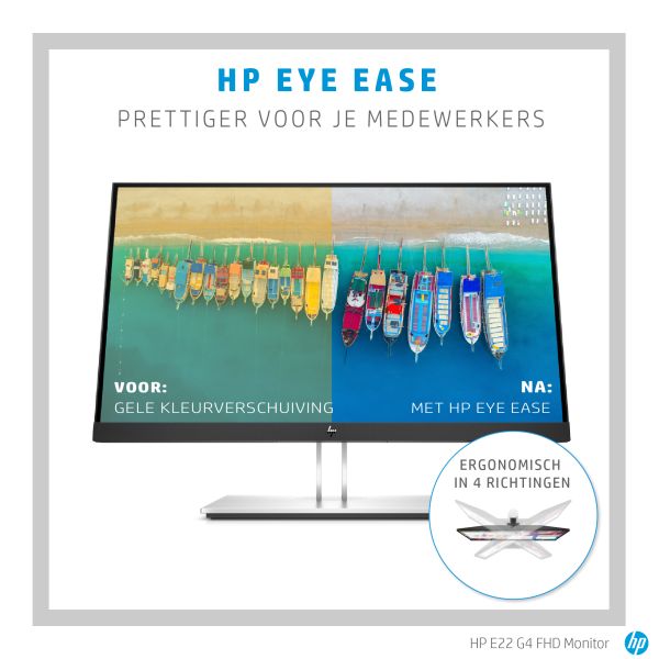 HP E22 G4 computer monitor 54,6 cm (21.5") 1920 x 1080 Pixels Full HD LED Zwart, Zilver (9VH72AT#ABB)