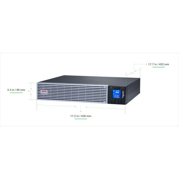 APC Easy UPS On-Line, 1000 VA, lithium-ion, rack/toren 2U, 230 V, 6 IEC C13-aansluitingen, sleuf voor communicatiekaart, inclusief railset (SRVL1KRIRK)