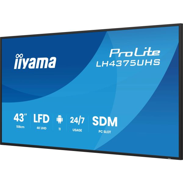 iiyama LH4375UHS-B2AG beeldkrant Digitale signage flatscreen 108 cm (42.5") LCD Wifi 500 cd/m² 4K Ultra HD Zwart Type processor Android 11 24/7 (LH4375UHS-B2AG)