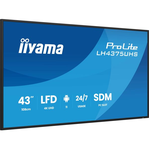 iiyama LH4375UHS-B2AG beeldkrant Digitale signage flatscreen 108 cm (42.5") LCD Wifi 500 cd/m² 4K Ultra HD Zwart Type processor Android 11 24/7 (LH4375UHS-B2AG)