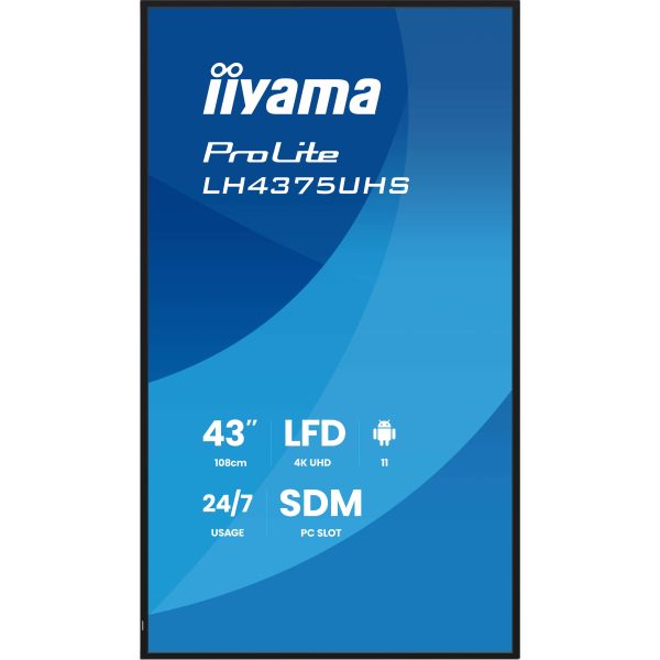 iiyama LH4375UHS-B2AG beeldkrant Digitale signage flatscreen 108 cm (42.5") LCD Wifi 500 cd/m² 4K Ultra HD Zwart Type processor Android 11 24/7 (LH4375UHS-B2AG)